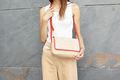 inbar harari Barcelona leather bag raffia red
