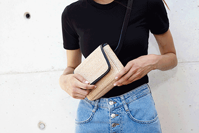 Black Raffia Belt Bag