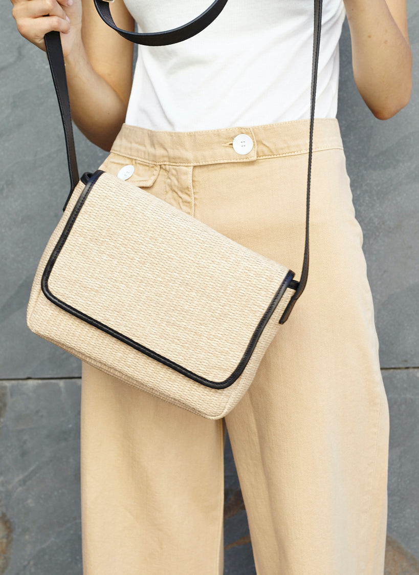 Black Raffia Crossbody Bag